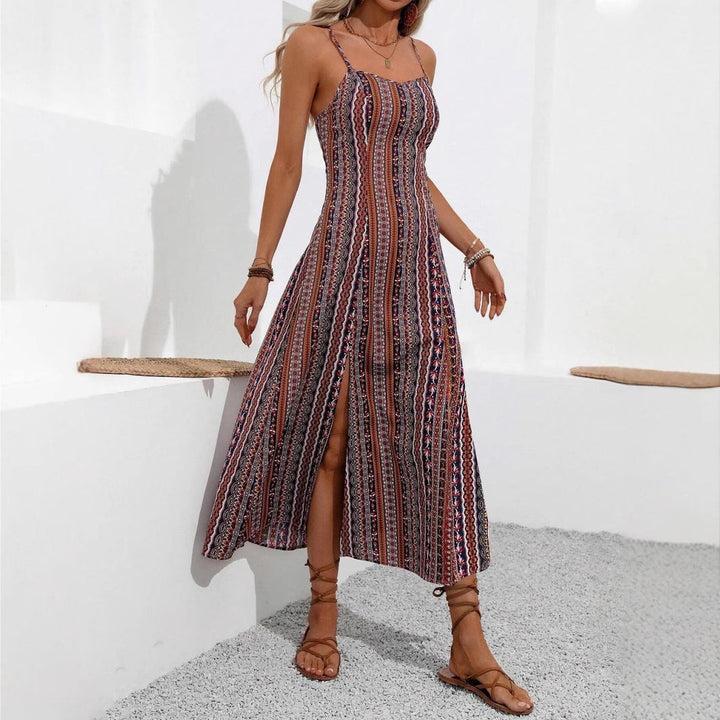 Women's - Strapback Striped Dress - Comfortable Cotton Blend - Perfect for Casual Outings