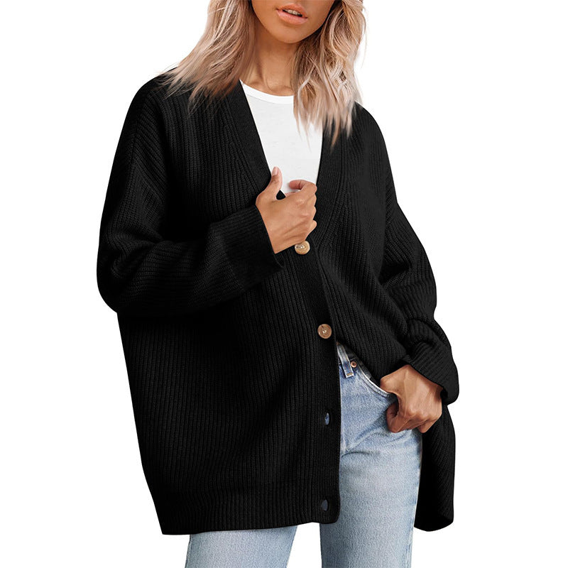 Women's - Oversized Cardigan - Knit Design - Striped - Casual Layer for Everyday Comfort