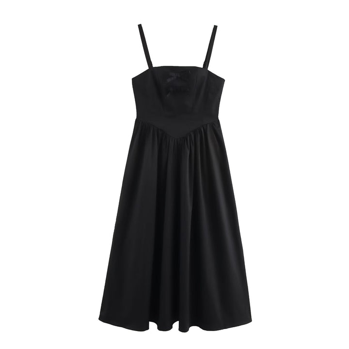 Women's - Elegant Bow Neck Decorated Sleeveless Long Dress - Chic Style for Effortless Glamour - Perfect for Any Occasion
