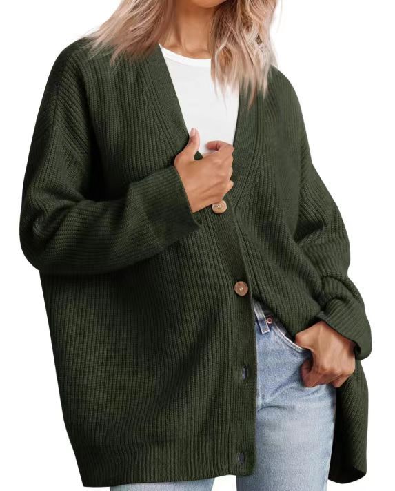 Women's - Oversized Cardigan - Knit Design - Striped - Casual Layer for Everyday Comfort