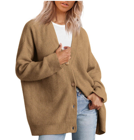 Women's - Oversized Cardigan - Knit Design - Striped - Casual Layer for Everyday Comfort