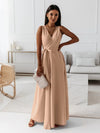 Ladies single-coloured V-neck long dress