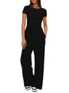 Women's - Elegant Short Sleeve Minimalist Two-Piece Set - Chic Style for Effortless Fashion - Perfect for Everyday Wear