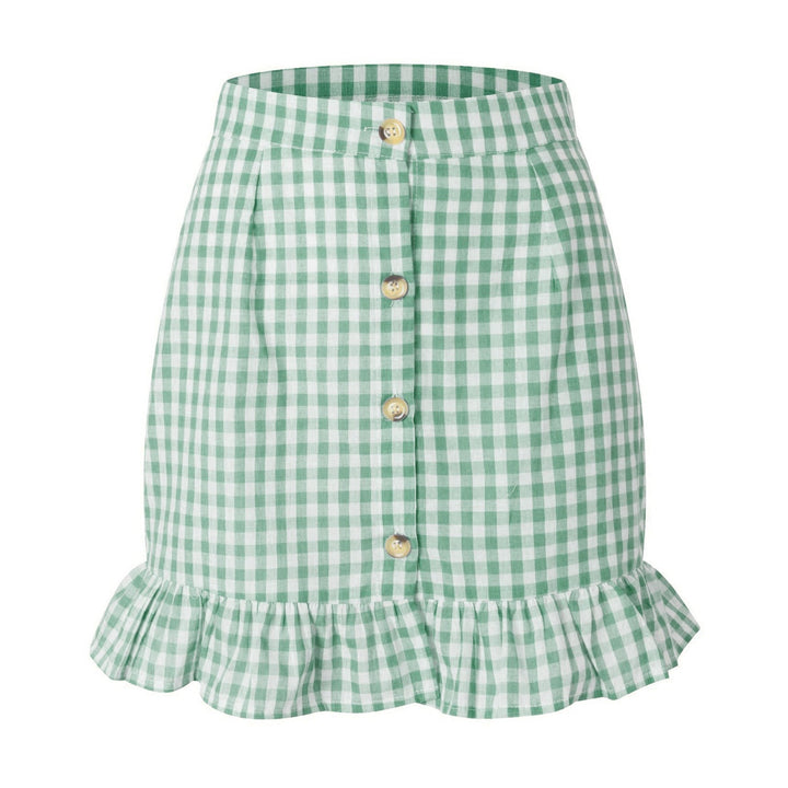 Ladies Checked Lotus Leaf Skirt High Waist