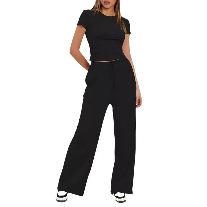 Women's - Elegant Short Sleeve Minimalist Two-Piece Set - Chic Style for Effortless Fashion - Perfect for Everyday Wear