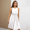 Women's - Sleeveless Ribbed A-Line Midi Dress – High Neck Cotton Blend Casual Dress