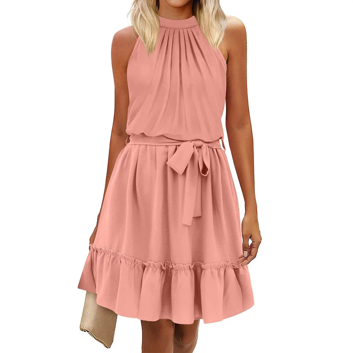 Women's - Single Colour Round Neck Halter Dress - Stylish Summer Essential - Perfect for Casual and Evening Wear