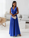 Ladies single-coloured V-neck long dress