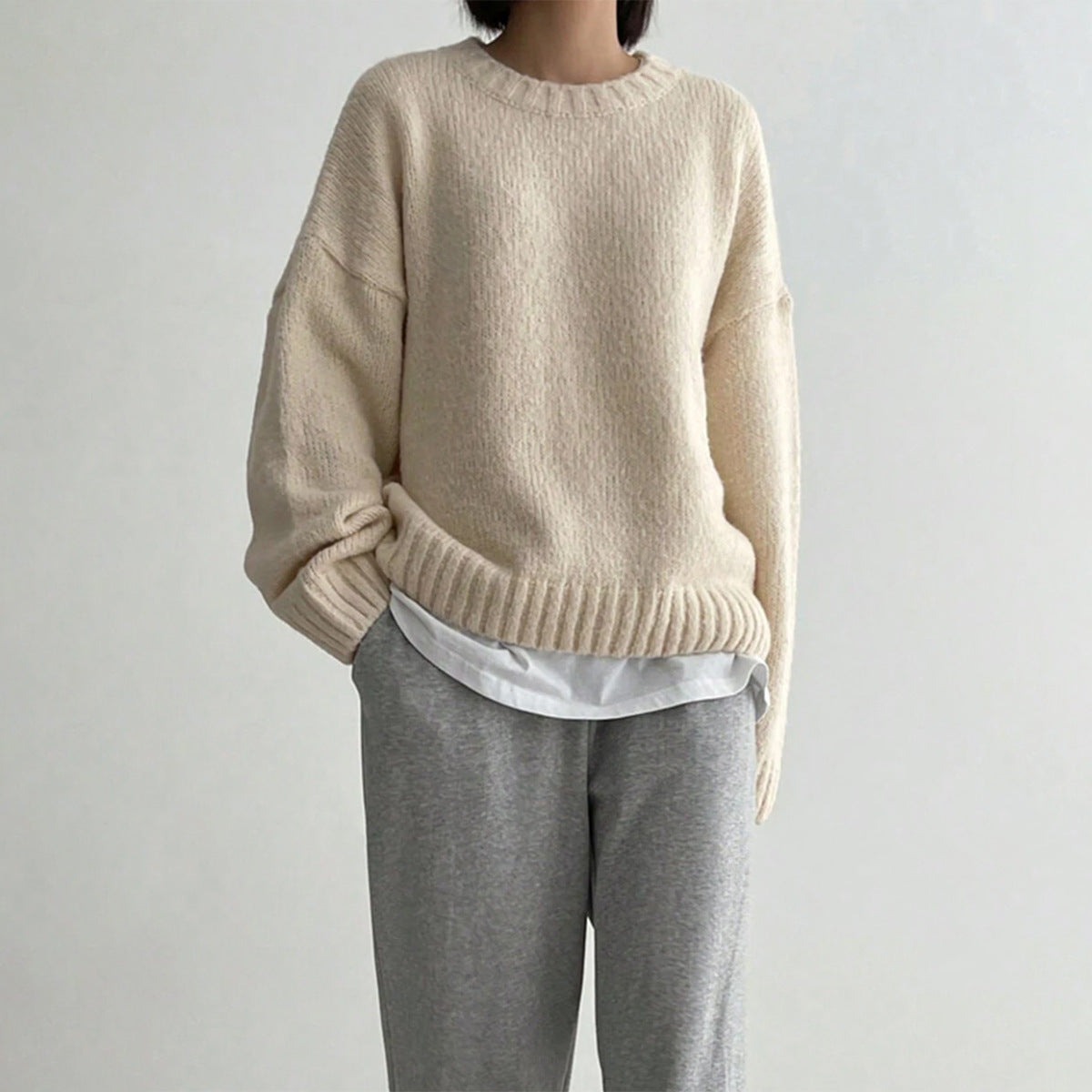 Women's - Oversized Knit Jumper - Crew Neck Style
