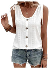 Women's - Loose Waistcoat - Single-Coloured Round Neck with Drawstring and Button Details - Stylish Comfort