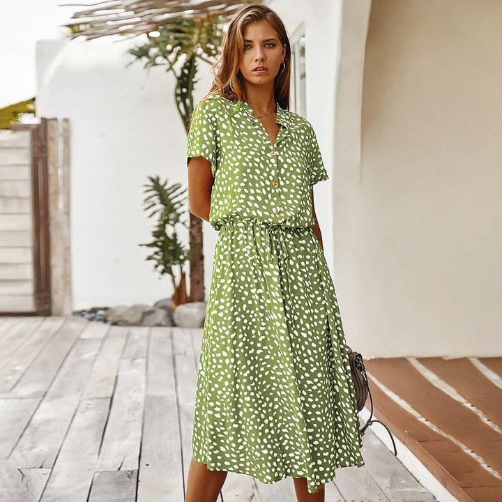 Summer dress with short sleeves and dots