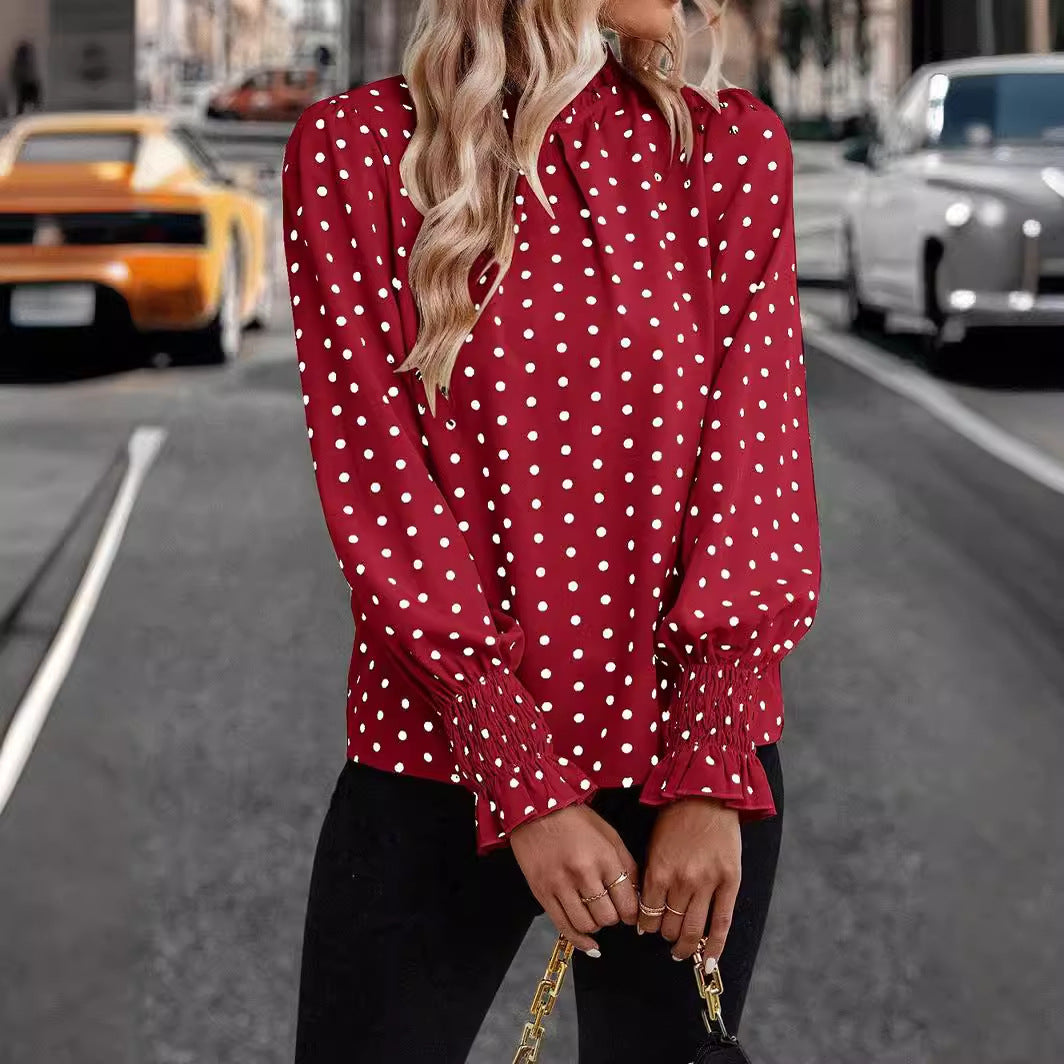 Women's - Elegant Shirt - Ruffled Lace Yolk - Puff Sleeves - Stylish Women's Top for Any Occasion