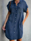 Mid-length dress in plain-coloured denim