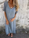 Women's - Casual Dress - Cotton Linen Short Sleeve V-Neck - Stylish Summer Essential