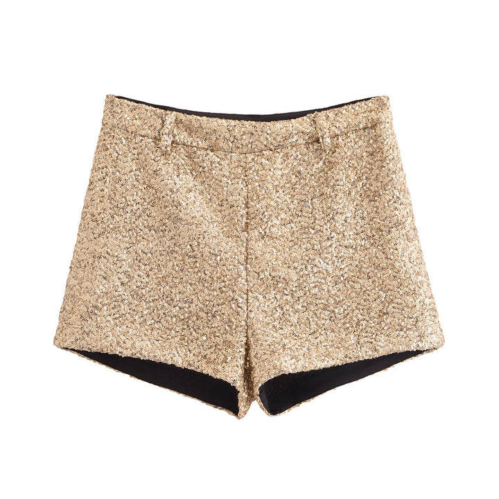 Women's - Mid-Waist Sequinned Casual Shorts - Comfortable & Stylish - Perfect for Summer Outings