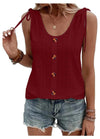 Women's - Loose Waistcoat - Single-Coloured Round Neck with Drawstring and Button Details - Stylish Comfort