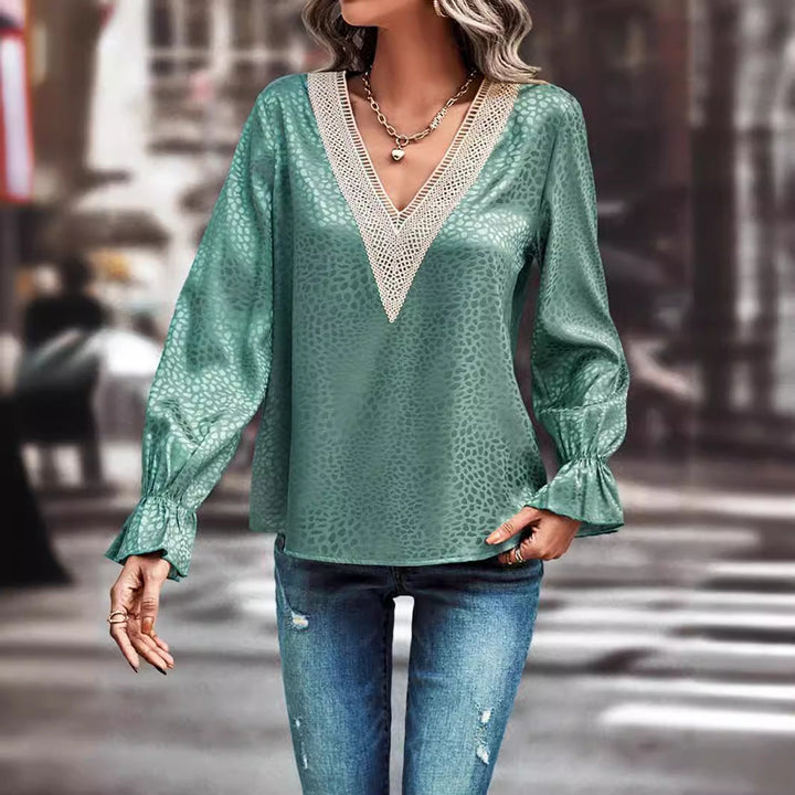 Women's - V-neck Long Sleeve Blouse - Stylish Design - Comfortable Fit - Trendy Fashion Statement
