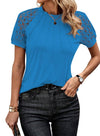 Women's - Round Neck Lace Patch Short Sleeve Top - Stylish & Elegant Design - Perfect for Any Occasion