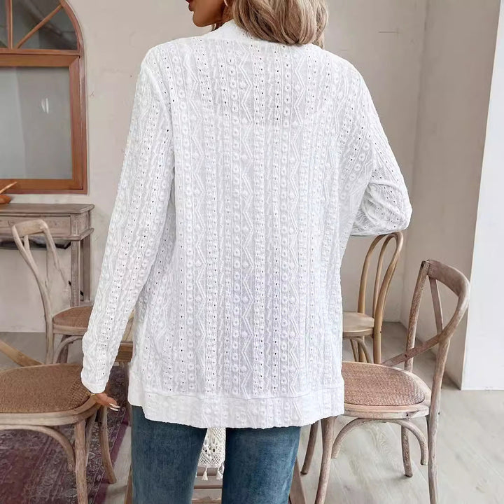 Women's - Double Pocket Long Sleeve Jacket - Open Button Placket - Stylish and Versatile Outerwear