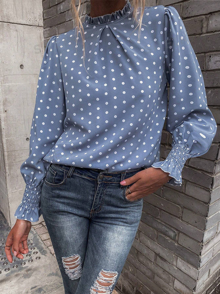 Women's - Elegant Shirt - Ruffled Lace Yolk - Puff Sleeves - Stylish Women's Top for Any Occasion