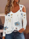 Women's - Floral Pattern V-Neck Off-Shoulder Top - Metal Buckle - Stylish Women's Fashion - Perfect for Summer Outings