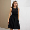 Women's - Sleeveless Ribbed A-Line Midi Dress – High Neck Cotton Blend Casual Dress