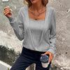 Women's - Solid Colour Square Neck Sweater - Loose Long Sleeve Sweatshirt Tee - Cosy Casual Style