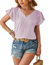 Women's - V-neck Blouse - Golden Floral Sleeve - Loose Fit Chic Top for Effortless Style