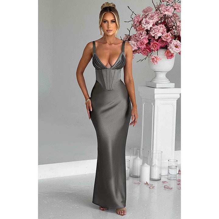 Trendy Elegant Deep V Satin Slim Strap Dress