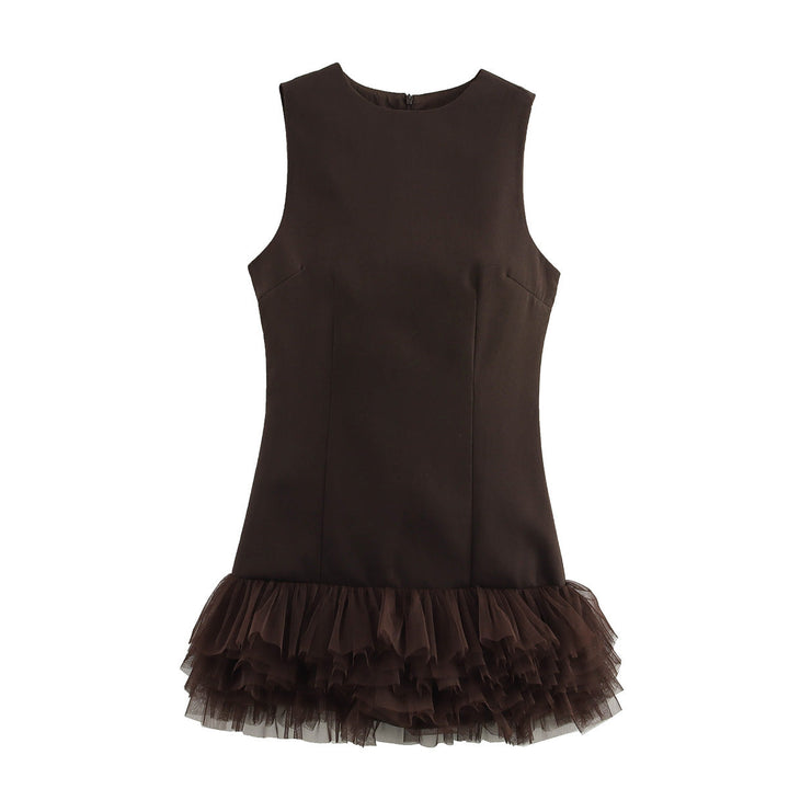 Women's - Mini Dress - Linen Patchwork - Round Neck Sleeveless - Stylish Summer Essential