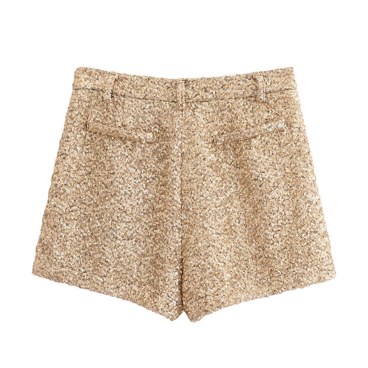 Women's - Mid-Waist Sequinned Casual Shorts - Comfortable & Stylish - Perfect for Summer Outings