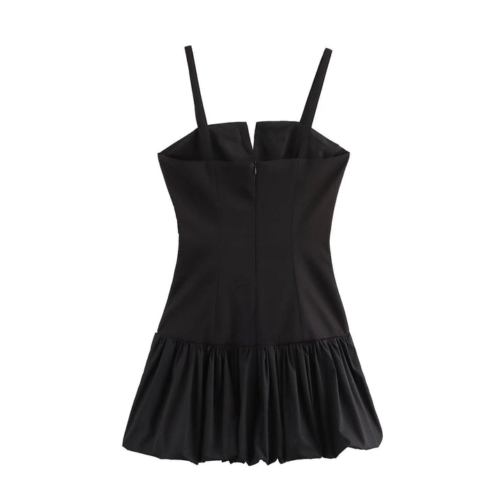 Women's - Spaghetti Strap Mini Dress - Spliced Design with Waist Gathering - Stylish Summer Dress