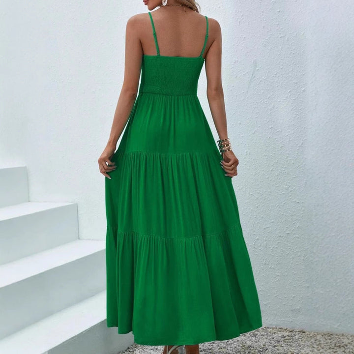 Women's - Thigh Split Spaghetti Strap Solid Colour Dress - Elegant Style - Perfect for Any Occasion
