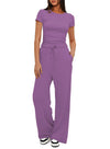 Women's - Elegant Short Sleeve Minimalist Two-Piece Set - Chic Style for Effortless Fashion - Perfect for Everyday Wear