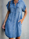 Mid-length dress in plain-coloured denim