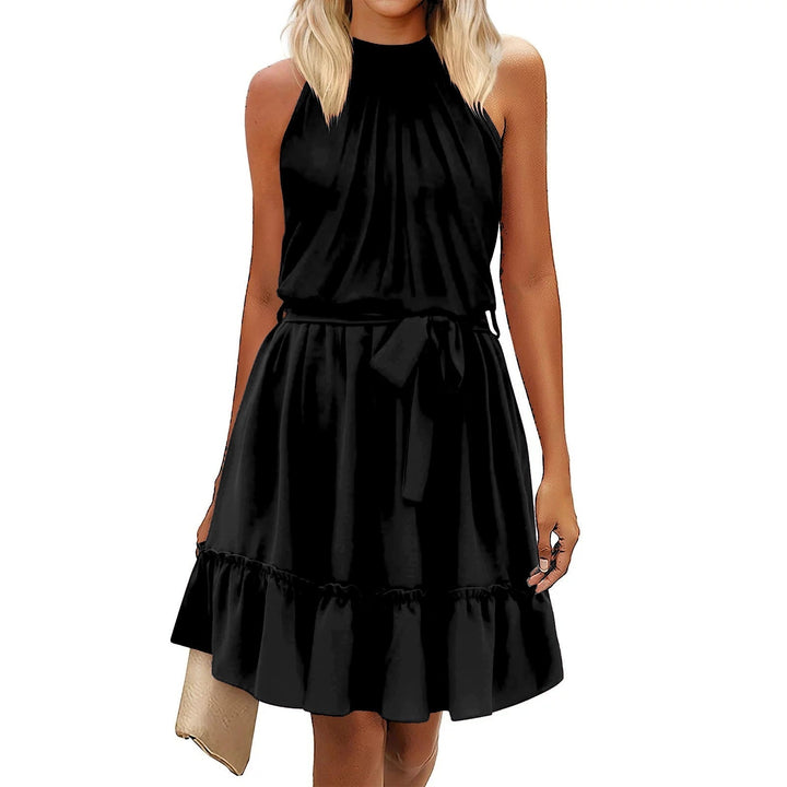 Women's - Single Colour Round Neck Halter Dress - Stylish Summer Essential - Perfect for Casual and Evening Wear