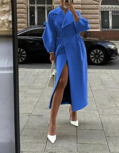 Women's - Elegant Long Trench Coat - Lapel Collar - Stylish Design - Perfect for All Seasons