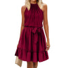 Women's - Single Colour Round Neck Halter Dress - Stylish Summer Essential - Perfect for Casual and Evening Wear