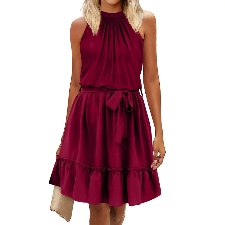 Women's - Single Colour Round Neck Halter Dress - Stylish Summer Essential - Perfect for Casual and Evening Wear