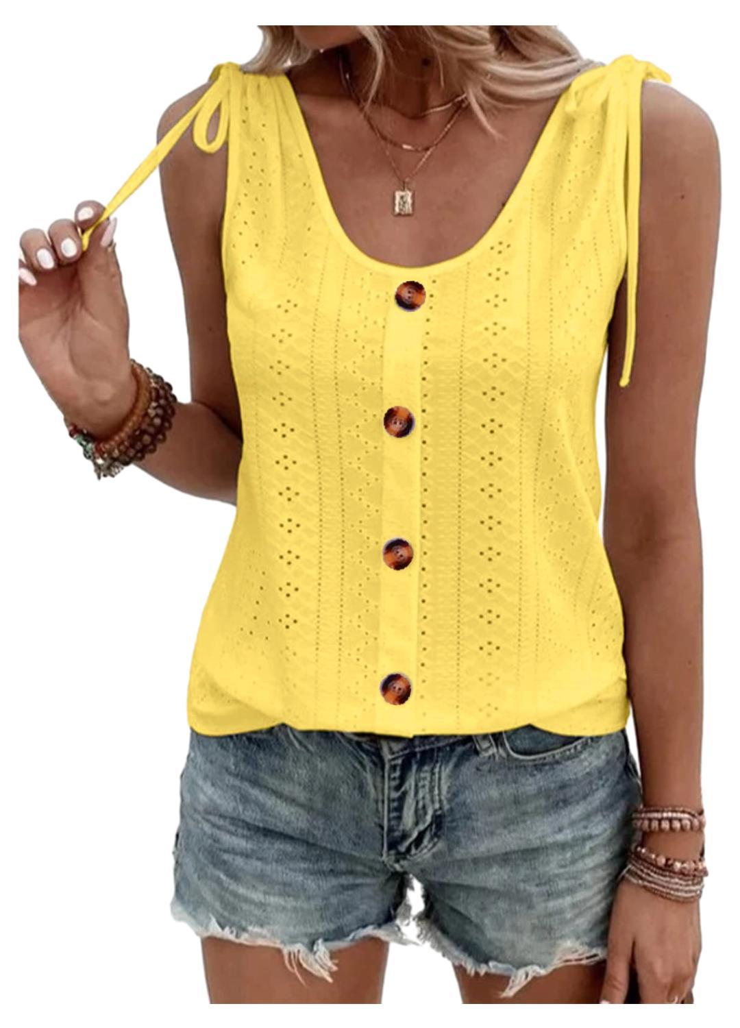 Women's - Loose Waistcoat - Single-Coloured Round Neck with Drawstring and Button Details - Stylish Comfort