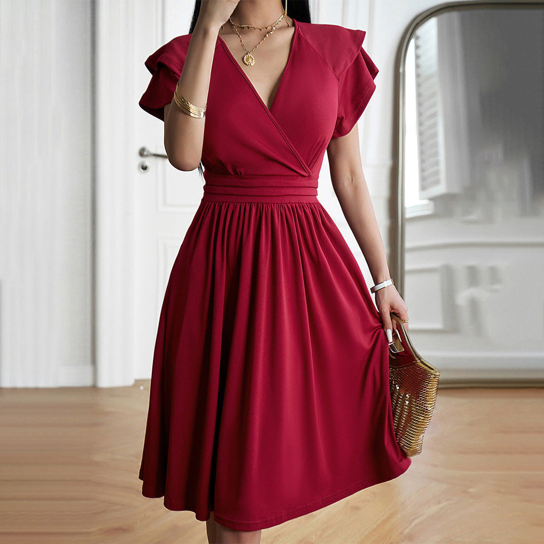 Women's fashionable temperament Elegant midi dress with V-neckline