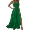 Women's - Thigh Split Spaghetti Strap Solid Colour Dress - Elegant Style - Perfect for Any Occasion