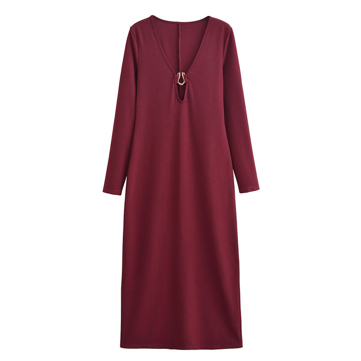 Women's - Metal Inlaid Long Sleeve Knitted Dress - Elegant Style for Any Occasion - Perfect for Layering
