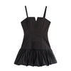 Women's - Spaghetti Strap Mini Dress - Spliced Design with Waist Gathering - Stylish Summer Dress