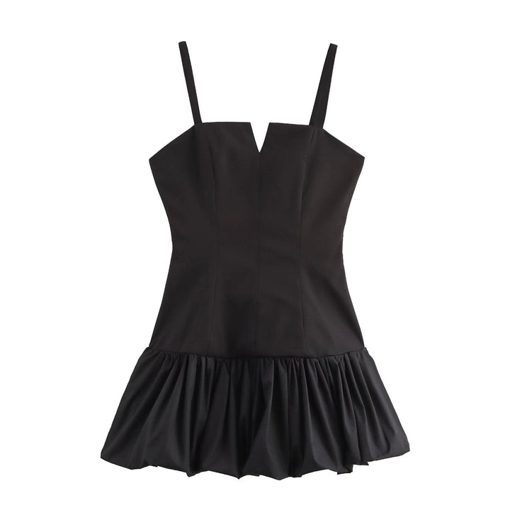 Women's - Spaghetti Strap Mini Dress - Spliced Design with Waist Gathering - Stylish Summer Dress