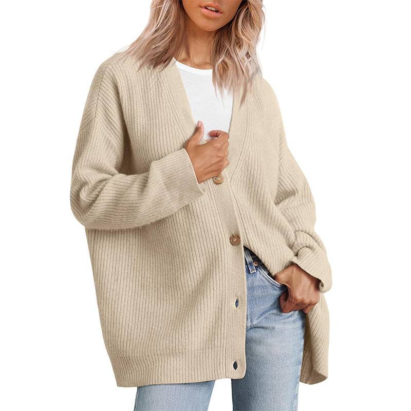 Women's - Oversized Cardigan - Knit Design - Striped - Casual Layer for Everyday Comfort