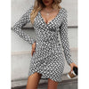 Women's -  Bodycon Overlapped Dress - Printed V-Neck Long Sleeve - Trendy Style for Casual or Dressy Occasions