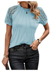 Women's - Round Neck Lace Patch Short Sleeve Top - Stylish & Elegant Design - Perfect for Any Occasion