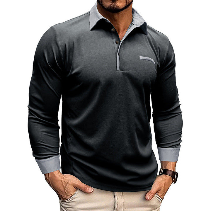 Long-sleeved men's polo shirt with lapels