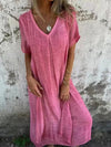 Women's - Casual Dress - Cotton Linen Short Sleeve V-Neck - Stylish Summer Essential